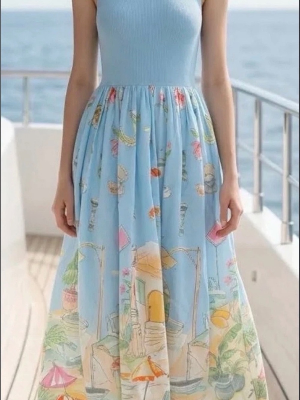 Moon River Light Blue Scenic Print Sleeveless dress size S like new!